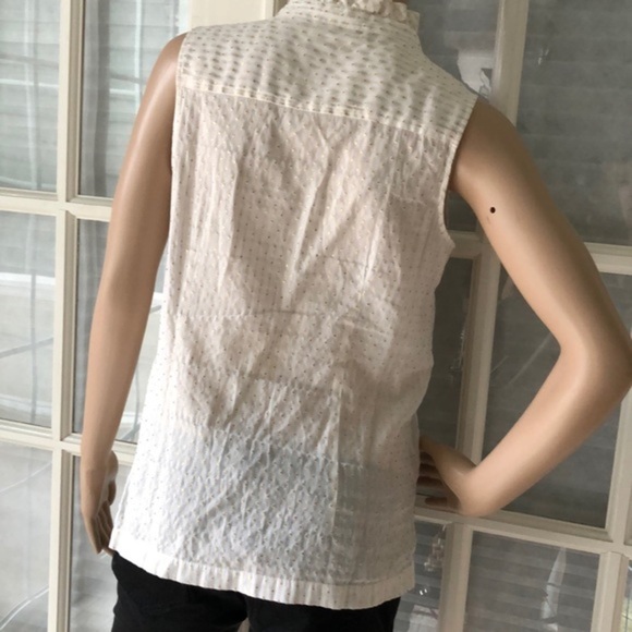 NY&Co off white/metallic gold pinstripe ruffle top - Picture 3 of 7